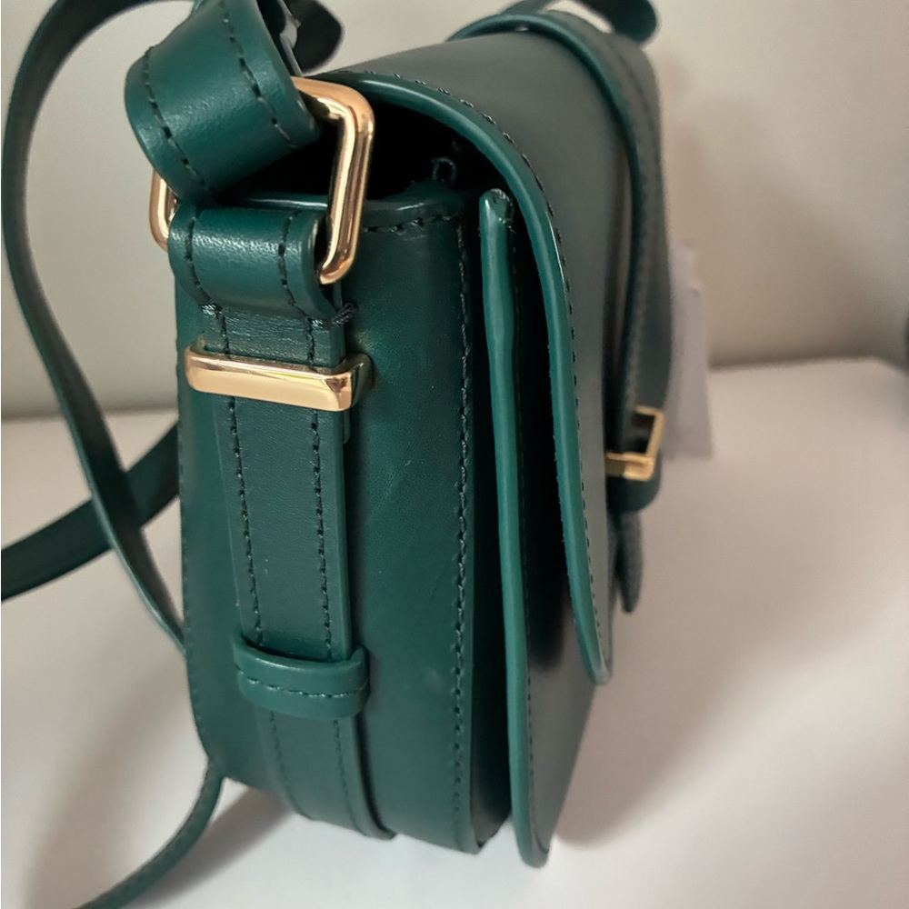 &Other Stories Paris Atelier Saddle Bag - Chrome Free Leather - Emerald Green. - Picture 3 of 8